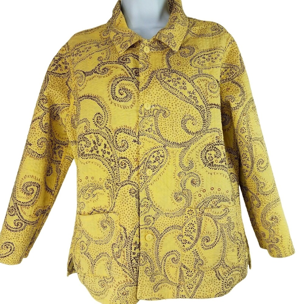 Quilted Shirt Sz L Jacket Reversible Yellow Brown Paisley Monterey Bay Clothing